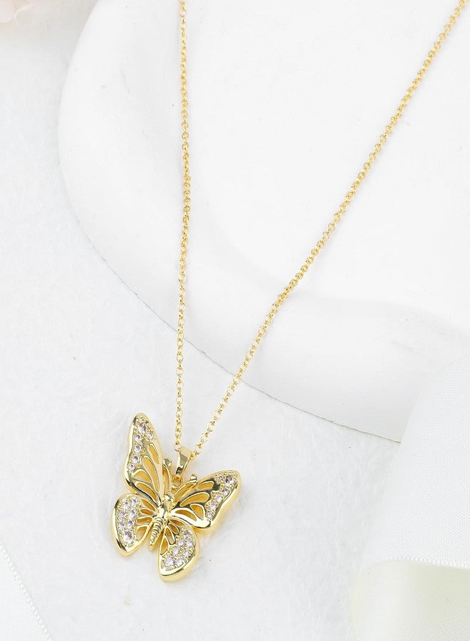 MOONWALTZ Gold Butterfly Necklace for Women 14K Gold Plated Hollow Butterfly Pendant Necklace Insect Fairy Cubic Zirconia Butterfly Charm Necklace Adjustable Chain Trendy Jewelry Gift for Women - Image 3